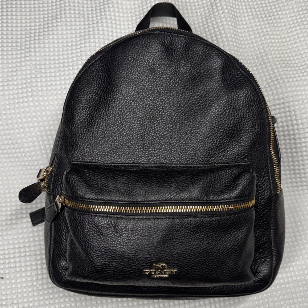 COACH - F30550 -  Black Leather Mini Backpack with Gold Accents